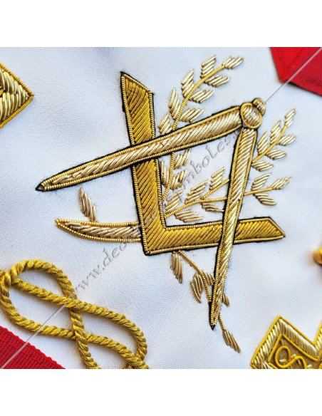 Tablier maconnique Venerable Maitre REAA equerre, compas et taus Or