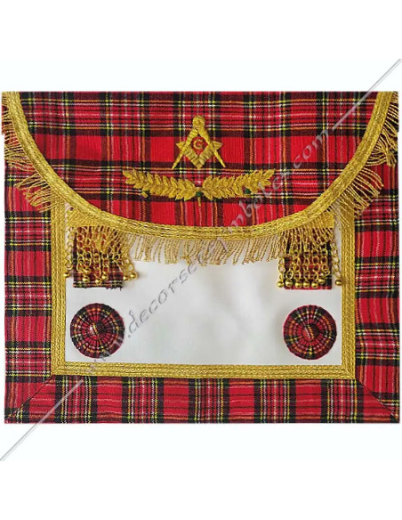 RSE010-tabliers-maitres-standards-ecosses-maconniques-tartans-royal-stuart-pampilles-or-rosettes-fm