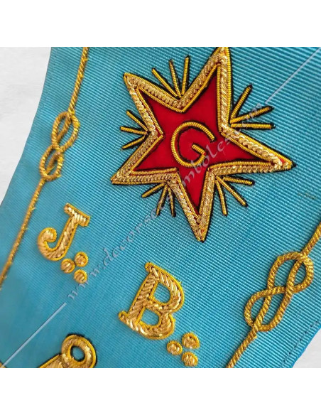 BRF005B-cordons-baudriers-rubans-maconniques-rites-francais-groussier-turquoises-decors-fm-symboles
