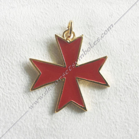 FGK650- pendentif croix templière, bijou maconnique or émaillé rouge. Décors et cadeaux de franc maconnerie
