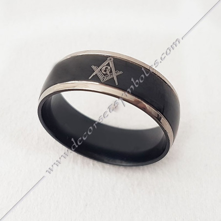 Steel and resin maconic ring with square, compass and low G
