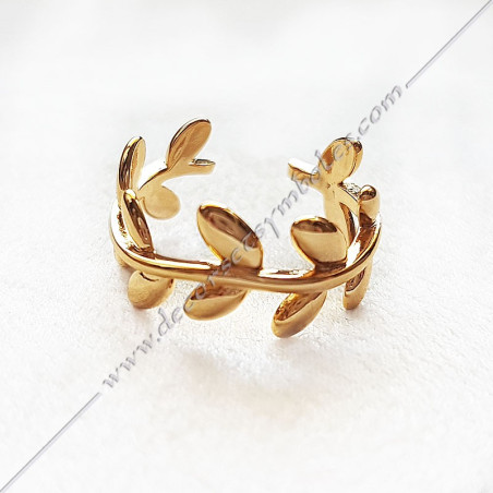 bague-maconnique-bijoux-loges-or-jaune-cadeaux-femmes-franc-maconnerie- feuilles-branches-acacia-decors-fm