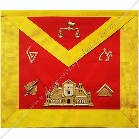 Tablier maconnique du 28eme degre du REAA. Decors de franc-maconnerie avec broderie Etoile rouge