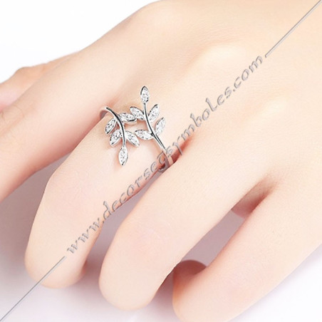 Open masonic ring in silver stainless steel and zircon rhinestones