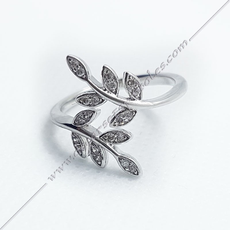 Open masonic ring in silver stainless steel and zircon rhinestones