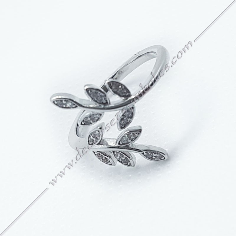 Open masonic ring in silver stainless steel and zircon rhinestones