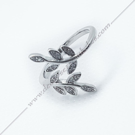 Open masonic ring in silver stainless steel and zircon rhinestones