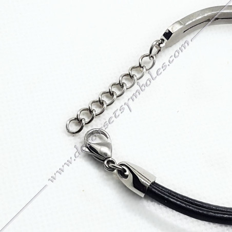 Masonic bracelet stainless steel and black leather Lake of love symbol