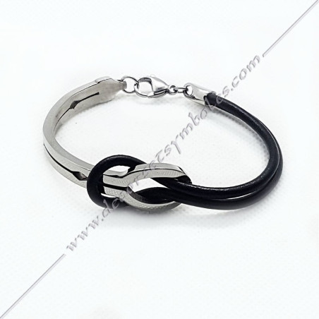 Masonic bracelet stainless steel and black leather Lake of love symbol