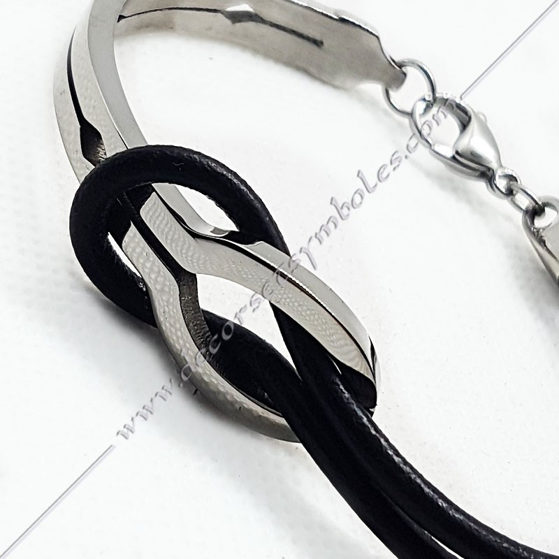 Masonic bracelet stainless steel and black leather Lake of love symbol