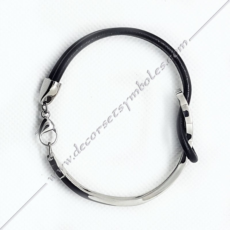 Masonic bracelet stainless steel and black leather Lake of love symbol