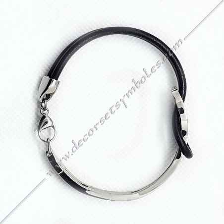Masonic bracelet stainless steel and black leather Lake of love symbol