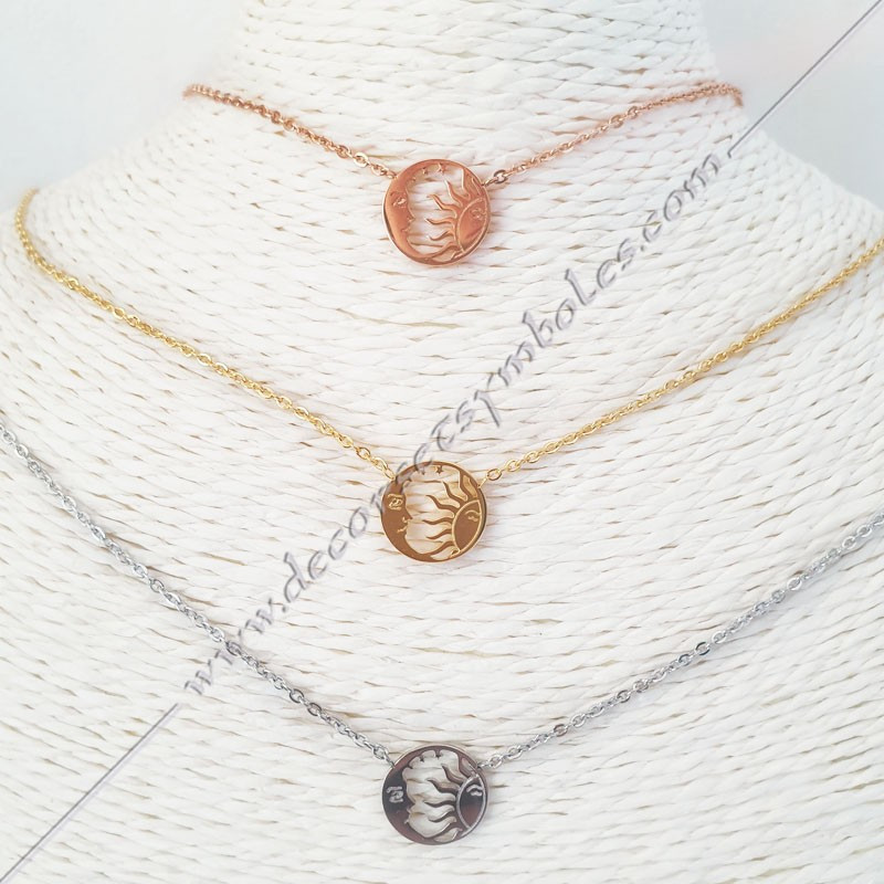 Gilded Masonic Moon and Sun Pendant Fine yellow, pink or silver gold