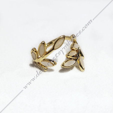 BFM090-ring-maconic-acacia-adjustable-open-gold-leaves-enamelled-white-fm