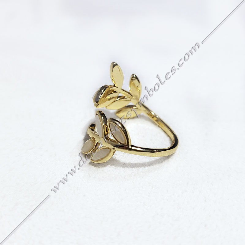 BFM090-ring-maconic-acacia-adjustable-open-gold-leaves-fm-enamelled-white
