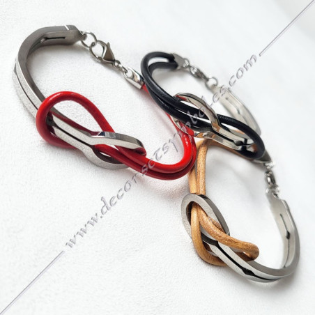 Bracelet maconnique acier inoxydable et cuir noir symbole lac d'amour