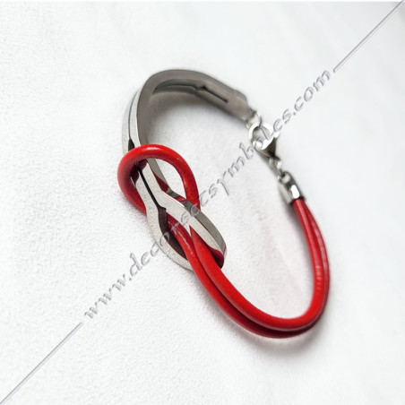 Masonic bracelet stainless steel and black leather Lake of love symbol