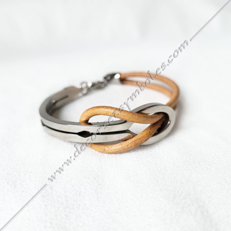 Bracelet maconnique acier inoxydable et cuir noir symbole lac d'amour