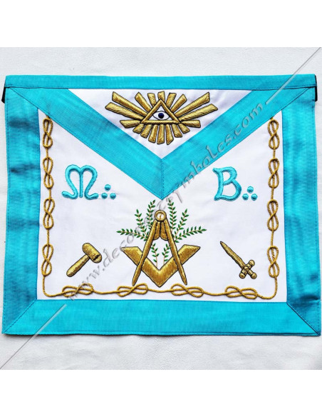 TRF012B-masonic-aprons-master-rite-french-groussier-rf-decorations-symbols-acacia-square-compass-mallet-sword-fm
